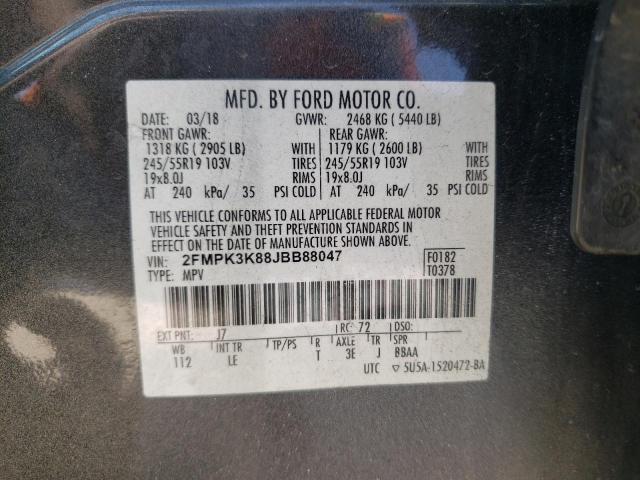 2FMPK3K88JBB88047 - 2018 FORD EDGE TITANIUM GRAY photo 13