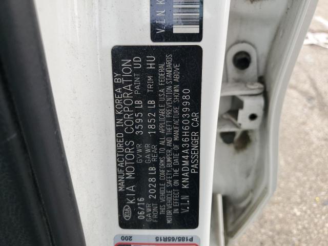 KNADM4A36H6039980 - 2017 KIA RIO LX WHITE photo 12