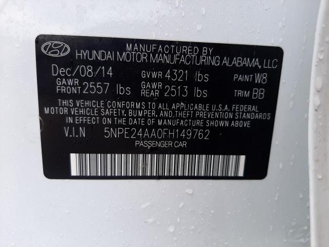 5NPE24AA0FH149762 - 2015 HYUNDAI SONATA ECO WHITE photo 13