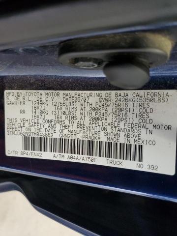 3TMJU62N97M043862 - 2007 TOYOTA TACOMA DOUBLE CAB PRERUNNER BLUE photo 12