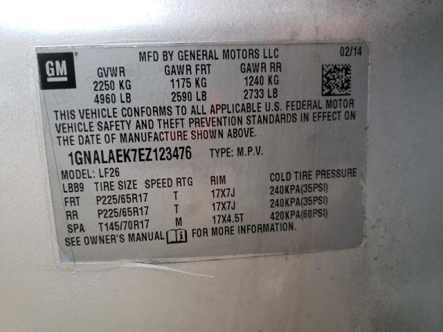 1GNALAEK7EZ123476 - 2014 CHEVROLET EQUINOX LS SILVER photo 13