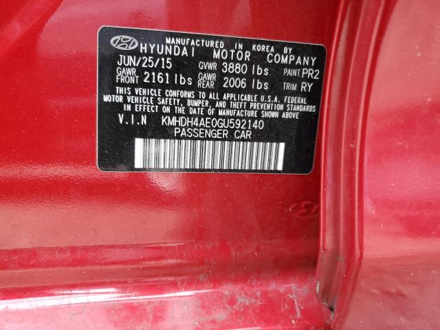 KMHDH4AE0GU592140 - 2016 HYUNDAI ELANTRA SE RED photo 12