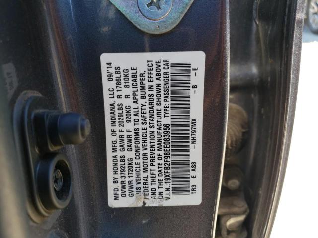 19XFB2F98EE083956 - 2014 HONDA CIVIC EXL ნაცრისფერი ფოტო 12