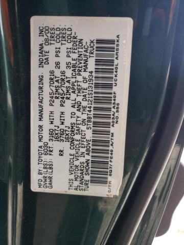 5TBBT44121S131934 - 2001 TOYOTA TUNDRA ACCESS CAB მწვანე ფოტო 12