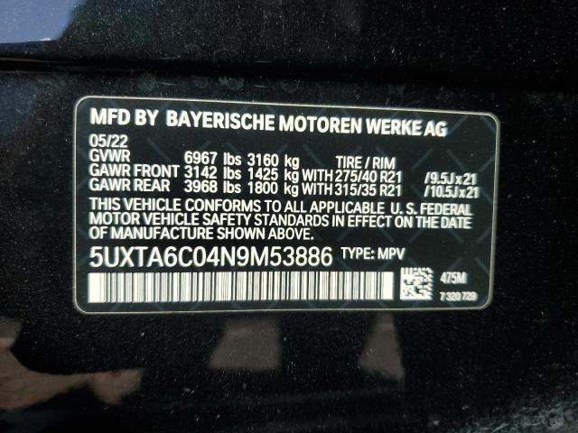 5UXTA6C04N9M53886 - 2022 BMW X5 XDRIVE45E BLACK photo 13