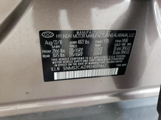 5NMS2CAD9KH029862 - 2019 HYUNDAI SANTA FE SE TAN photo 13