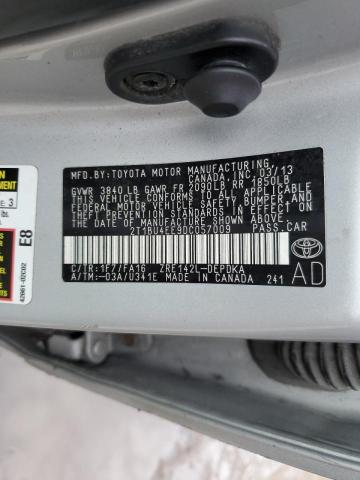 2T1BU4EE9DC057009 - 2013 TOYOTA COROLLA BASE SILVER photo 12