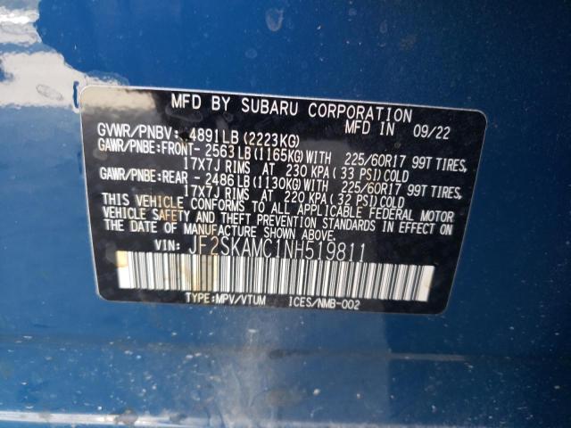 JF2SKAMC1NH519811 - 2022 SUBARU FORESTER WILDERNESS BLUE photo 12