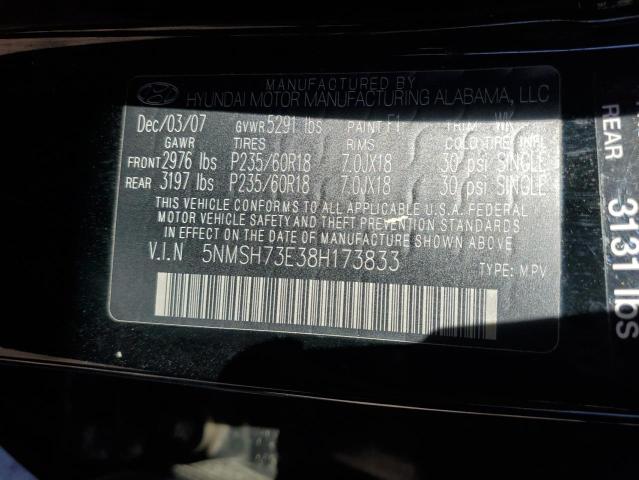 5NMSH73E38H173833 - 2008 HYUNDAI SANTA FE SE BLACK photo 13