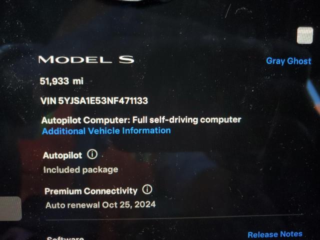 5YJSA1E53NF471133 - 2022 TESLA MODEL S GRAY photo 9