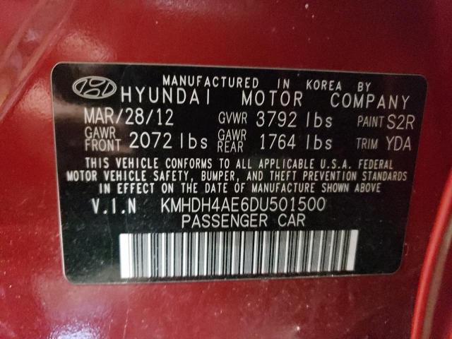 KMHDH4AE6DU501500 - 2013 HYUNDAI ELANTRA GL RED photo 12