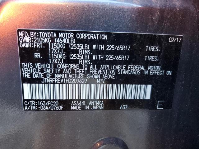 JTMRFREV1HD209329 - 2017 TOYOTA RAV4 XLE GRAY photo 13