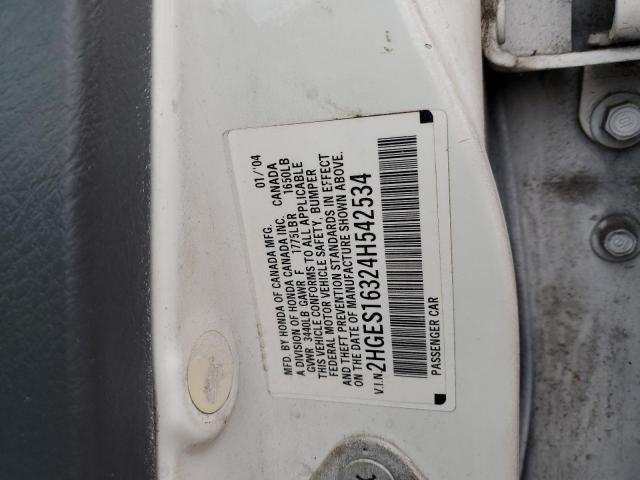 2HGES16324H542534 - 2004 HONDA CIVIC DX VP თეთრი ფოტო 12
