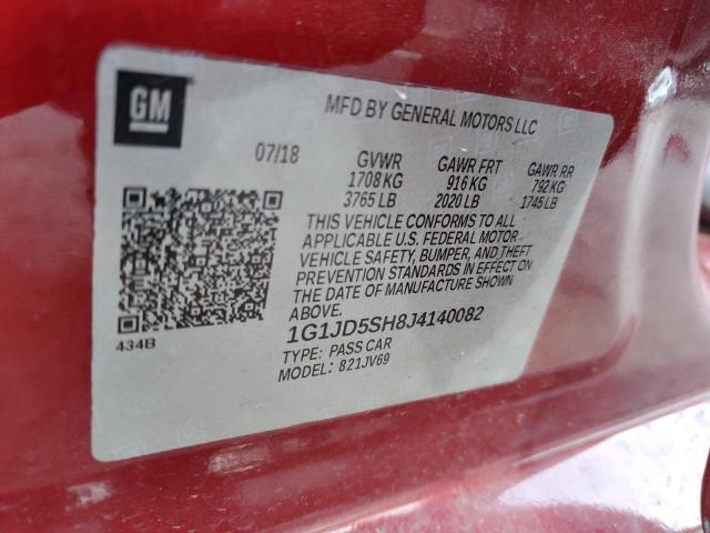 1G1JD5SH8J4140082 - 2018 CHEVROLET SONIC LT RED photo 13