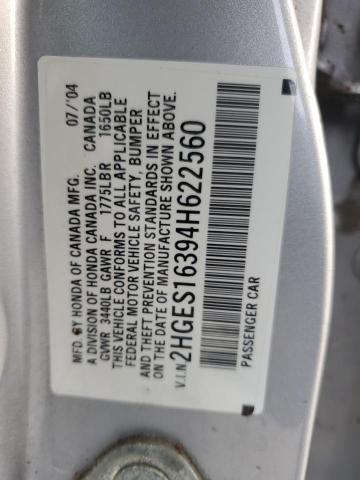 2HGES16394H622560 - 2004 HONDA CIVIC DX VP 银色 照片 12
