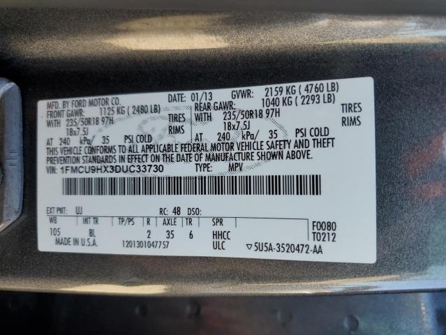 1FMCU9HX3DUC33730 - 2013 FORD ESCAPE SEL GRAY photo 13