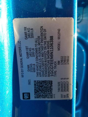 1GCGTEEN9N1106388 - 2022 CHEVROLET COLORADO ZR2 BLUE photo 12