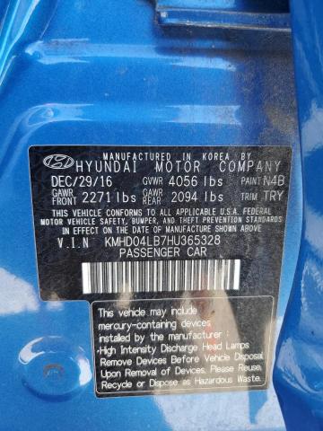 KMHD04LB7HU365328 - 2017 HYUNDAI ELANTRA SPORT BLUE photo 13