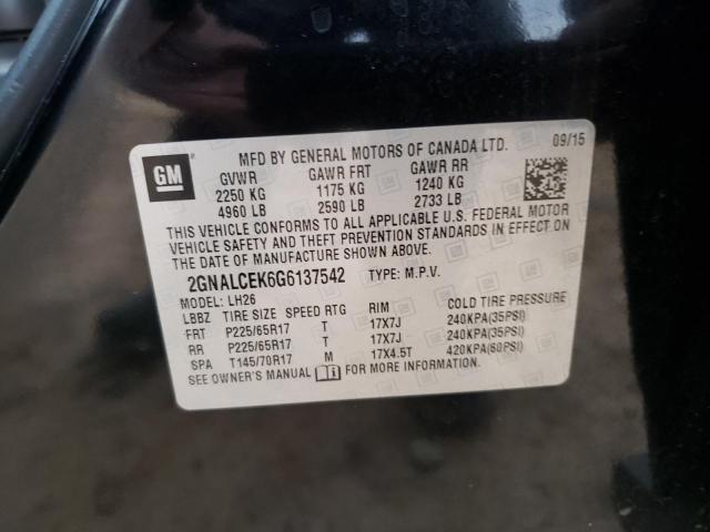 2GNALCEK6G6137542 - 2016 CHEVROLET EQUINOX LT BLACK photo 13