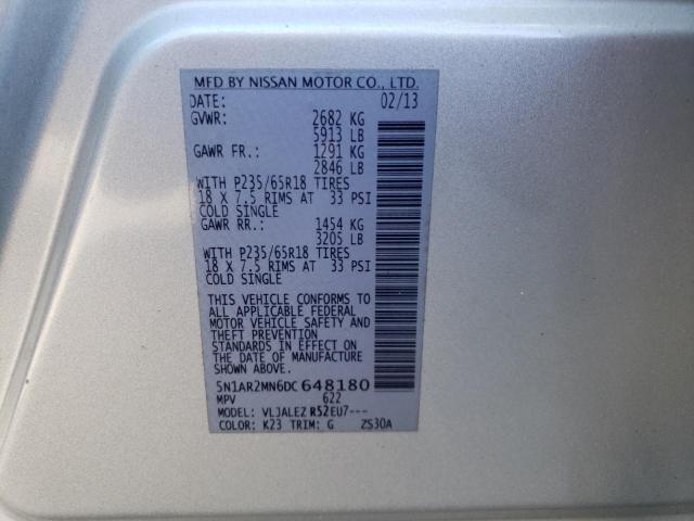 5N1AR2MN6DC648180 - 2013 NISSAN PATHFINDER S 银色 照片 14