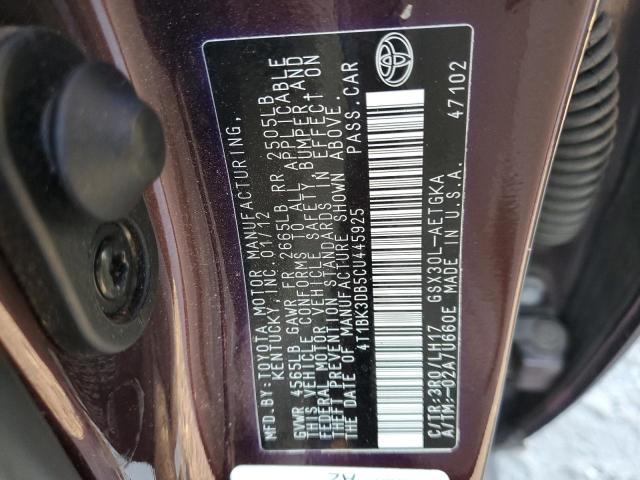 4T1BK3DB5CU445925 - 2012 TOYOTA AVALON BASE 栗色 照片 12