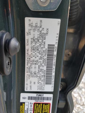 5TFJU4GN6BX003836 - 2011 TOYOTA TACOMA DOUBLE CAB PRERUNNER GREEN photo 12