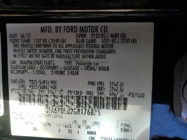 3FA6P0LU2GR176875 - 2016 FORD FUSION SE HYBRID BLACK photo 12