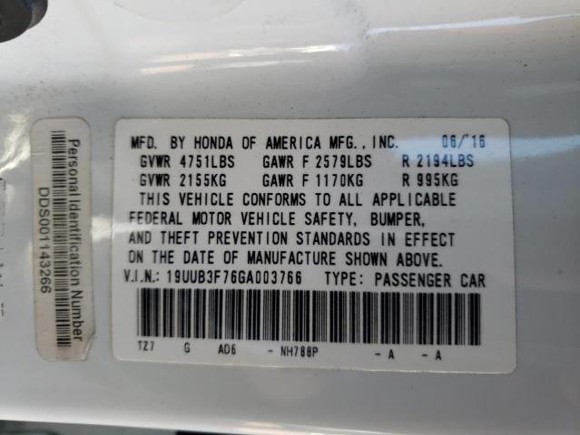 19UUB3F76GA003766 - 2016 ACURA TLX ADVANCE WHITE photo 12