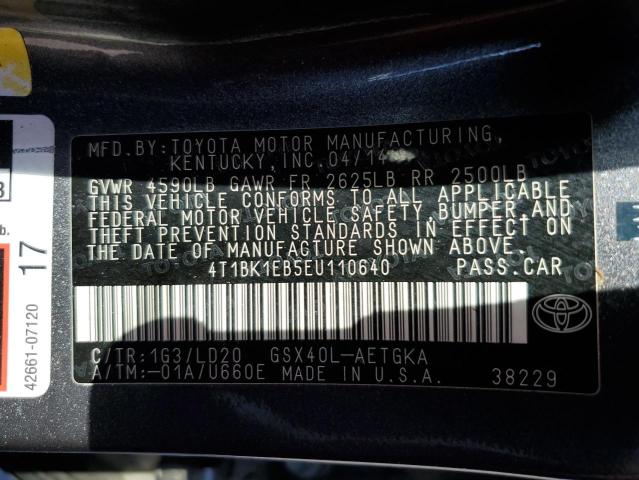 4T1BK1EB5EU110640 - 2014 TOYOTA AVALON BASE 灰色 照片 12