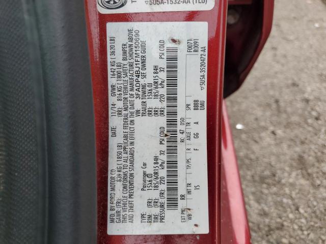 3FADP4BJ1FM150690 - 2015 FORD FIESTA SE RED photo 12