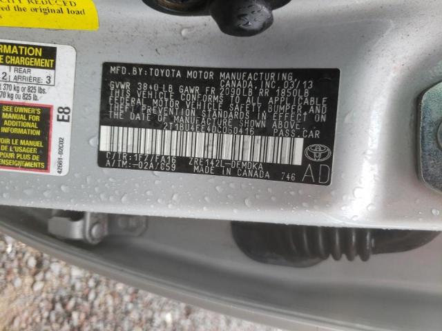 2T1BU4EE4DC060416 - 2013 TOYOTA COROLLA BASE SILVER photo 12