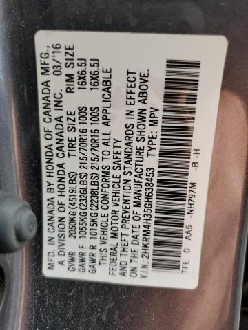 2HKRM4H35GH638453 - 2016 HONDA CR-V LX GRAY photo 12