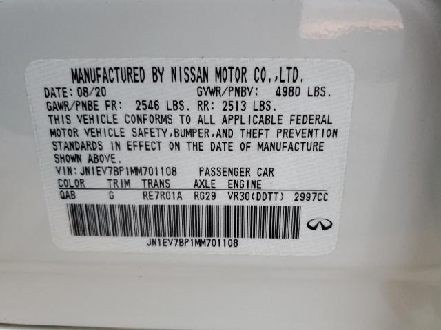 JN1EV7BP1MM701108 - 2021 INFINITI Q50 LUXE WHITE photo 12