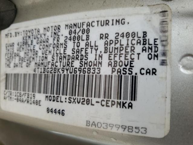 4T1BG28K9YU696833 - 2000 TOYOTA CAMRY CE SILVER photo 12