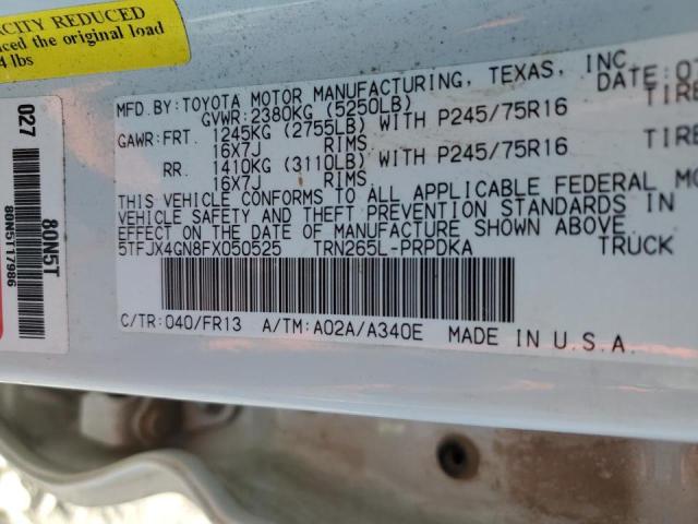 5TFJX4GN8FX050525 - 2015 TOYOTA TACOMA DOUBLE CAB PRERUNNER WHITE photo 12