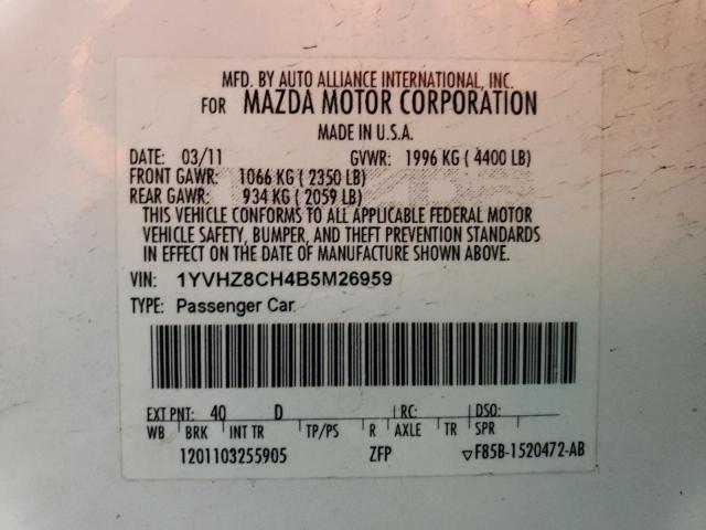 1YVHZ8CH4B5M26959 - 2011 MAZDA 6 I WHITE photo 12