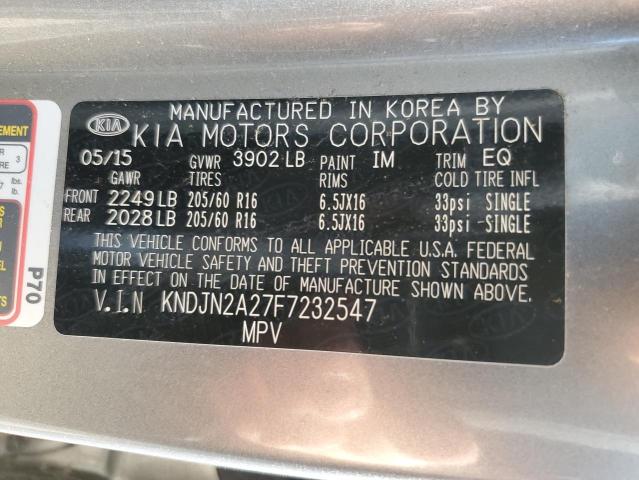 KNDJN2A27F7232547 - 2015 KIA SOUL GRAY photo 14