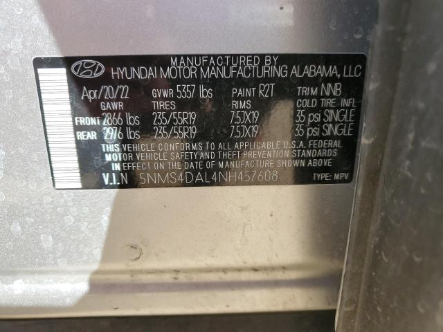 5NMS4DAL4NH457608 - 2022 HYUNDAI SANTA FE LIMITED SILVER photo 12