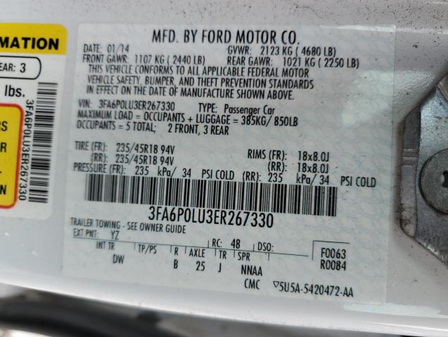 3FA6P0LU3ER267330 - 2014 FORD FUSION SE HYBRID WHITE photo 12