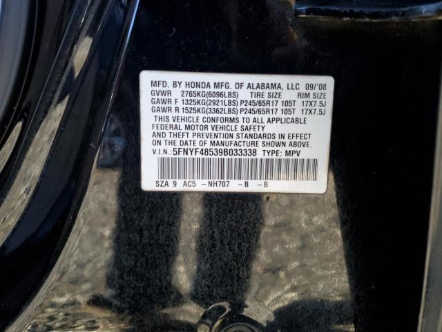 5FNYF48539B033338 - 2009 HONDA PILOT EXL BLACK photo 13