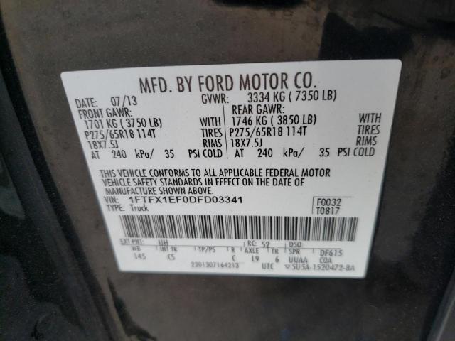 1FTFX1EF0DFD03341 - 2013 FORD F150 SUPER CAB BLACK photo 12