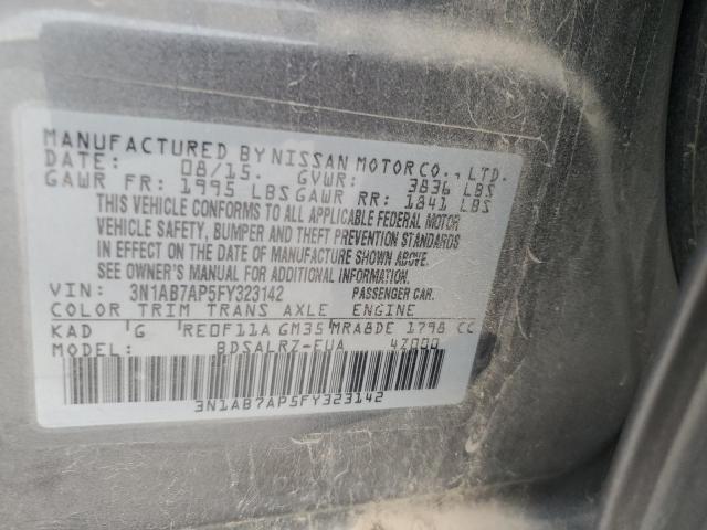 3N1AB7AP5FY323142 - 2015 NISSAN SENTRA S GRAY photo 12