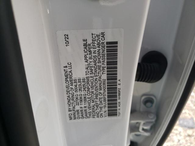 19UUB6F57NA003692 - 2022 ACURA TLX TECH A WHITE photo 12