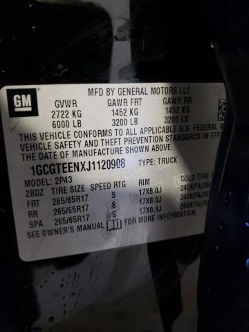 1GCGTEENXJ1120908 - 2018 CHEVROLET COLORADO ZR2 BLACK photo 12