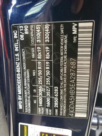 4JGDA5HB5EA287687 - 2014 MERCEDES-BENZ ML 350 4MATIC BLUE photo 14