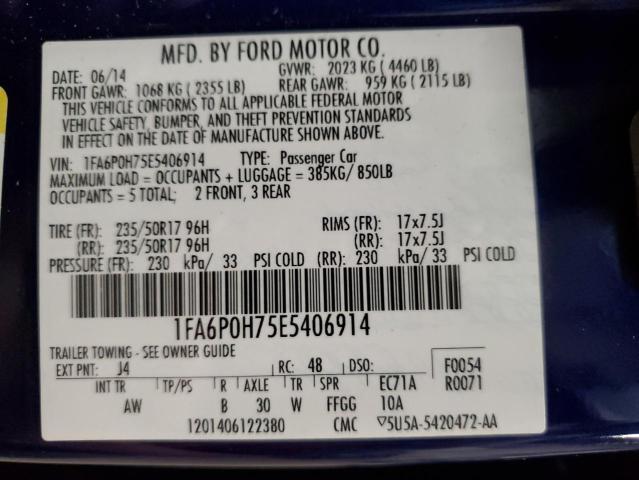 1FA6P0H75E5406914 - 2014 FORD FUSION SE BLUE photo 12