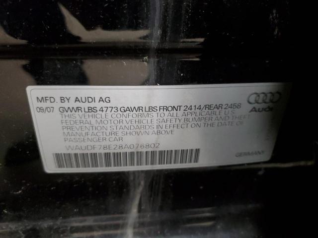 WAUDF78E28A076802 - 2008 AUDI A4 2.0T QUATTRO BLACK photo 12