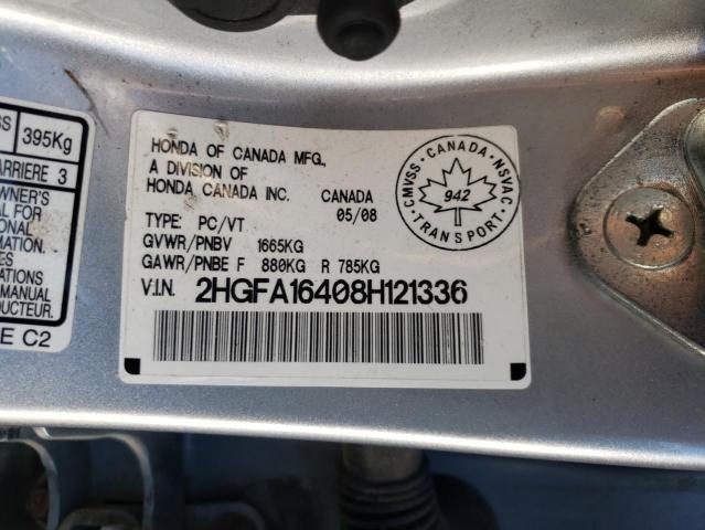 2HGFA16408H121336 - 2008 HONDA CIVIC DX-G SILVER photo 13