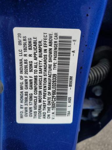 19XFC2F66LE028339 - 2020 HONDA CIVIC LX BLUE photo 12