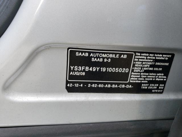 YS3FB49Y191005020 - 2009 SAAB 9-3 2.0T SILVER photo 12